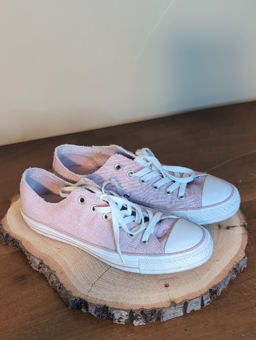 Converse Low Top Sneakers in Pale Pink and White - Picture 3 of 10